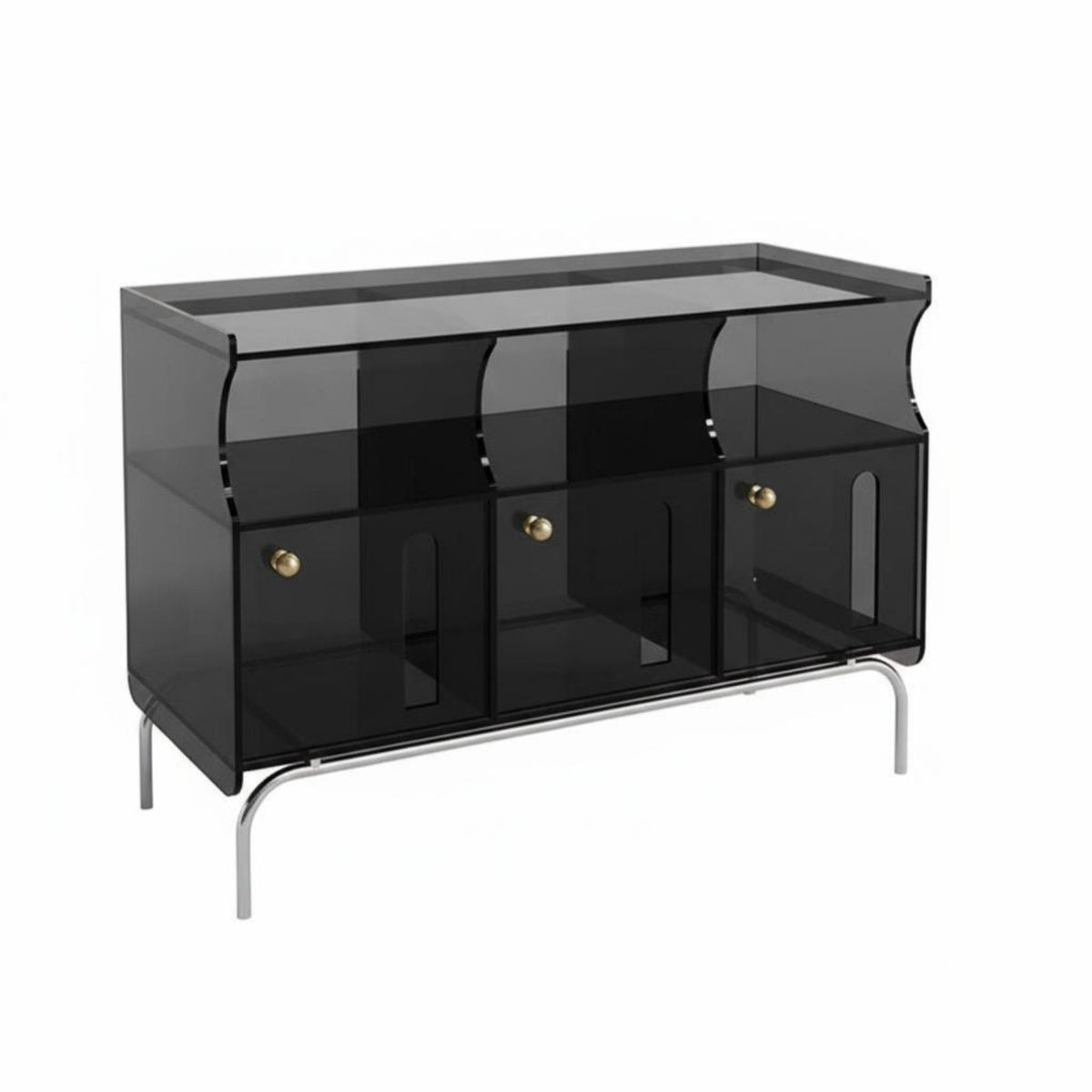 Light Luxury Aesthetic Ribbed Acrylic Cabinet Modern design Transparent Curio Cabinet semi-transparent Doors Storage Unit Multi-Functional for Interior Decorators, Collectors, Homeowners, Living Room, Entryway, Bedroom, Playroom