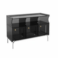 Light Luxury Aesthetic Ribbed Acrylic Cabinet Modern design Transparent Curio Cabinet semi-transparent Doors Storage Unit Multi-Functional for Interior Decorators, Collectors, Homeowners, Living Room, Entryway, Bedroom, Playroom