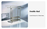 Double Rod Rolling Rack Adjustable Length Rolling Double-Rod Clothing Organizer With Wheels Foldable for Renters