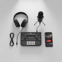 Multi-Platform Compatible Live Broadcasting Soundboard realTime Monitoring Voice Changer Sound Effects Board Bluetooth Connectivity Portable DJ Mixer for Gamers, Podcasters, Podcasting