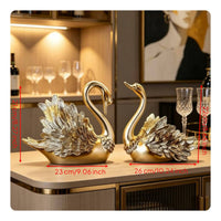 2 Pieces Elegant Bottle Holders Detailed Craftsmanship Swan Couple Figurines Synthetic Resin Home Decor Decorations for Living Room, Entryway