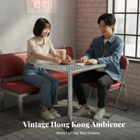 Folding Chair and Pedestal Table Utilitarian Look Square Table with 4 Chairs Retro Vintage lookSaving for Snack Bar, Food Court