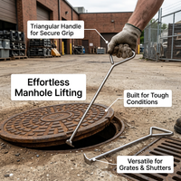 Professional Manhole Cover Hook, Heavy Duty Drain Grate Hook, Stainless Steel Manhole Cover Lifter, Utility Work Manhole Hook, Outdoor Use Cover Hook