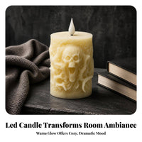 Spooky Skull Candle | Warm Eerie Glow, LED Candle with artificial wick, for spooky venues