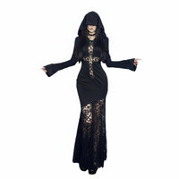 Hooded Lace Mermaid Dress Slim Fit women's Apparel Bell Sleeves for Photoshoots