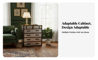 Retro Design 5-Drawer Trunk design Chest Distressed Finish 5-Drawer upright Cabinet Rivet features Storage Furniture Handmade Craftsmanship for Homeowners, Interior Decorators, Office Workers, Living Room, Entryway, Hallway, Bedroom