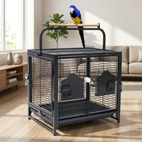 Portable Bird Cage for Small Animals, Metal Budgie Cage with Handle and 2 Doors, Cockatiel Cage with Perch Food Bowls for Outdoor Car Travel