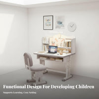 Children's Furniture Ergonomic Study Table with Storage Student Writing Desk with Hutch Adjustable Height Set Promotes Comfort Suitable for Kids Room Homework Learning Space
