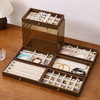 Walnut Five-Layer Chinese Style Jewelry Storage Box for Rings, Bracelets, Earrings, and Necklaces