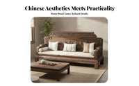 4 Pieces Chinese Design Traditional Carved Sofa Bed Bed Double-Purpose Use Walnut Wood Daybed Mortise and Tenon Joinery Solid Wood Carved Sofa Set