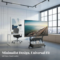 Mobile TV Stand Cart Cabinet Drawer Rolling Television Shelf Adjustable Height Storage Hand Crank Locking Brakes Suitable for Renters Small Areas Conference Room Exposition Show