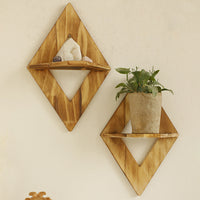 Modern Minimalist Diamond-Shaped Wooden Wall-Mounted Flower Pot Shelf
