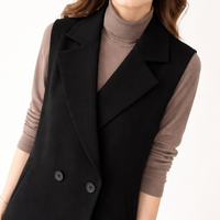 Women's Waistcoat for Work Wear and Business Casual, Polyester Two Button Vest with Functional Pockets, Mid-Length Loose Fit Design