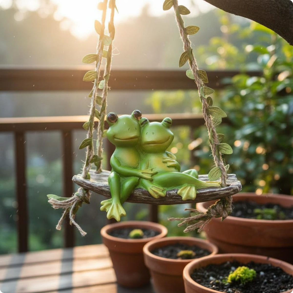 Frog Swing Ornament Green Frogs Resin Frog Swing Foliage Vine Wrap for Courtyard