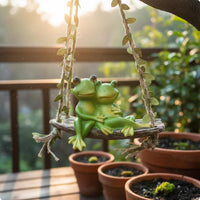 Frog Swing Ornament Green Frogs Resin Frog Swing Foliage Vine Wrap for Courtyard