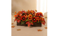 Artificial Floral Arrangement in Wooden Box Realistic Flower Arrangement with Wooden Planter Box Fake Artificial Flowers in Pot for Thanksgiving