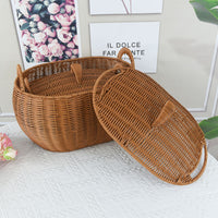 Rattan-Look Handwoven Storage Basket with Lid for Home Organization