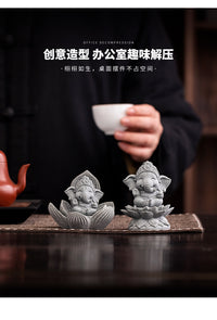 印度印尼东南亚青砂石大象创意佛像神像供奉摆件桌面吉祥物工艺品