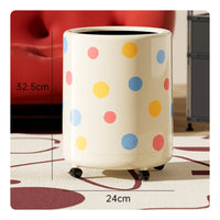 Trash Bin with Wheels Cylindrical Wastebasket Sturdy for Bathroom