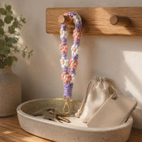 6 Pieces Handwoven Flower Keychain Handmade Braided Wrist Strap Pendant