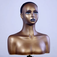 Hairpiece Display Bust Shiny Golden Cap Display Bust   Mannequin Head