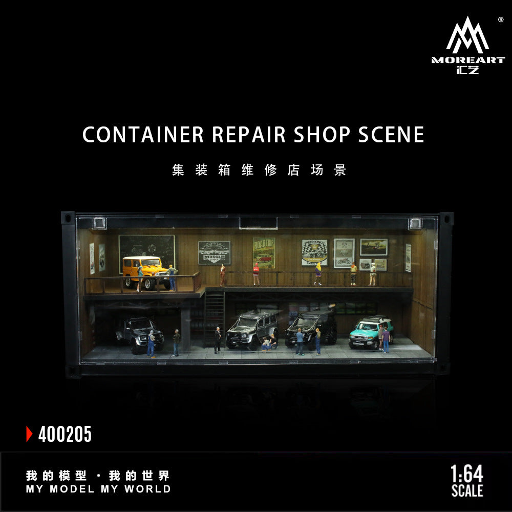 1:64 Scale Container Repair Shop Scene Model Parking Lot Toy Car Garage with Lights