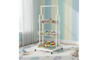 Mobile Snack Display Stand Large Capacity Multi-Layer Floor Standing Shelf Heavy Duty Metal Basket Shelving Unit for Shop Owners, Supermarket, Bedroom