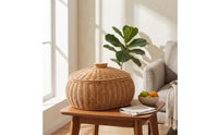 Handmade-Looking Rattan Basket with Lid Decorative Wicker Storage Basket with Lid Versatile Dustproof for Countertop
