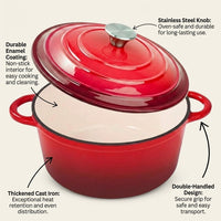 Round Cast Iron Dutch Oven with Lid, Enamelled Cast Iron Casserole Dish, Thick Cast Iron Soup Pot for Stewing and Braising