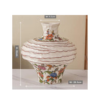 Hand-Painted Floral Vase Ice-Crack Finish Home Decor Wavy Ridges