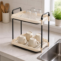 Two-Tier Storage Rack Perforated Cup Holder Rack Cream-Beige