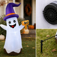 Inflate Inflatable Ghost with BOO Sign Giant Ghost Wizard Inflatable Outdoor Yard Decoration Lighted for Lawn