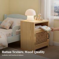 Wooden Cabinet with Woven Door Minimalist Design Bedside Storage Cabinet