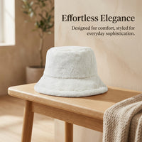 Fuzzy Bucket Hat for Women Winter Warm, Faux Fur Fisherman Cap Weather, Windproof Furry for Young Adults