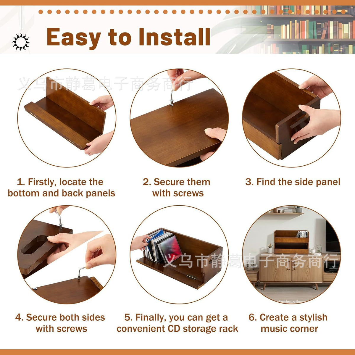 Wooden CD Storage Rack with Handle for Desktop