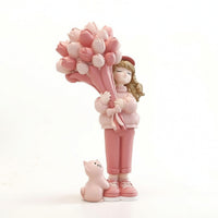 Girl Figurine with Cat Elegant Sculpture with Bouquet Cute for Entryway