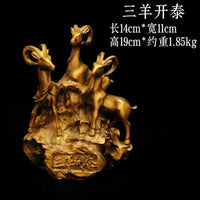 Three Goats Brass Statue Solid Copper Cast Hand Polished Home Decor