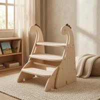 Dinosaur Step Stool Easy to Assemble Wooden Climbing Stool Snagless Furniture for Kids, Children, Lavatory, Kitchen, Bedroom