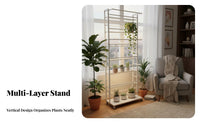 Adjustable Flower Stand 5 Tiered Plant Shelf Mobile with Wheels Sturdy Metal Construction Easy Assembly Suitable for Gardeners Balcony Living Room Sunroom