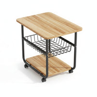 Two-Tier Rolling Side Table Metal Frame Furniture Compact for Beside a Sofa