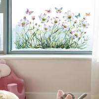 Cosmos Flower Wall Decal Self Botanical Window Cling Watercolor Design
