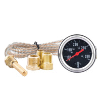 Dual Scale Mechanical Water Temperature Gauge Capillary Tube Car Water Temperature Gauge Brass Adapters Vehicle Instrument Black Dial