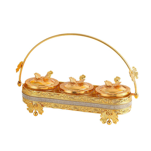 Condiment Holder with Jars Golden Finish for Kitchen Countertop, Dining Table