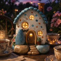 Solar House Ornament Resin Stone House Light Whimsical Design for Patio