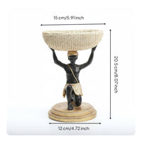 Resin Tribal Figure Key Holder Creative Design Kneeling Man Statue with Bowl Multi-Functional Home Decoration for Office