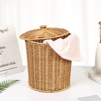 Rattan-Style Storage Basket with Lid, Large Laundry Hamper