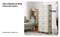 Wheeled Organizer with Doors Multi-Tier Household Storage Magnetic Door Closure