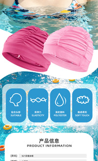 Women's Pleated Swimming Cap for Long Hair, Ear Protection, Unisex