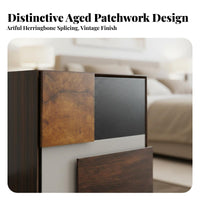 Patchwork Front Cabinet Distressed Finish Bedside Table Minimalist Form