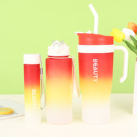 3 Pieces Gradient Color 3 Piece Straw Cup Set Large Capacity Bottle with Handle for Car, Travel